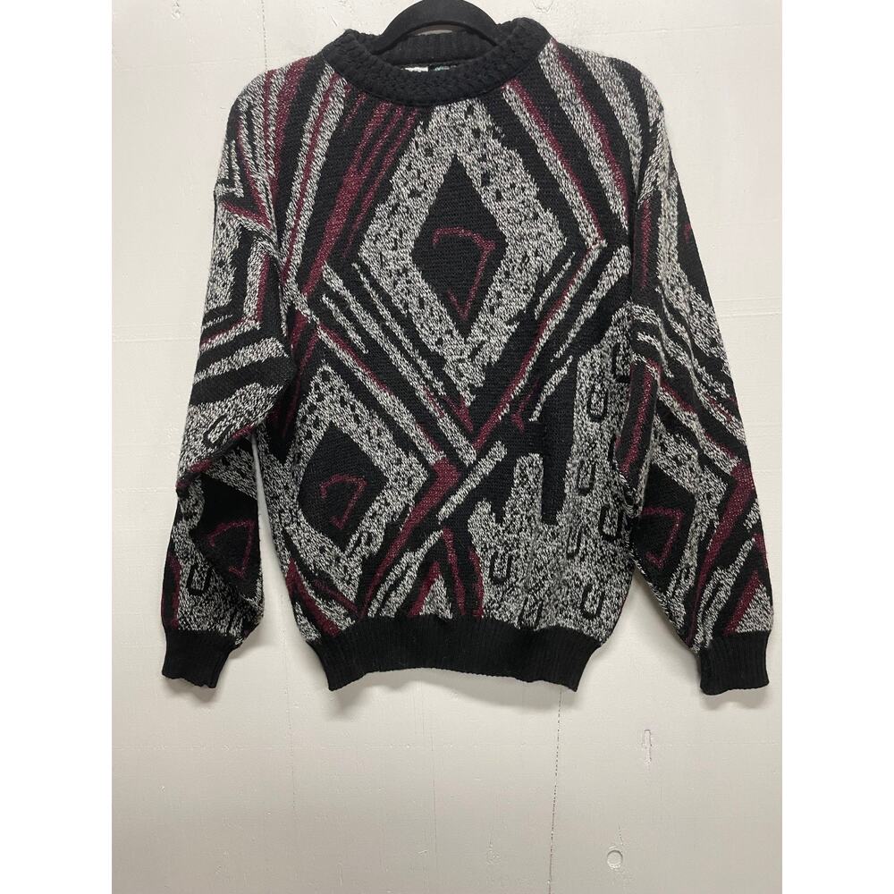 Colore Men's 30% Wool Sweater Size Medium Black Gray Wine Crewneck
